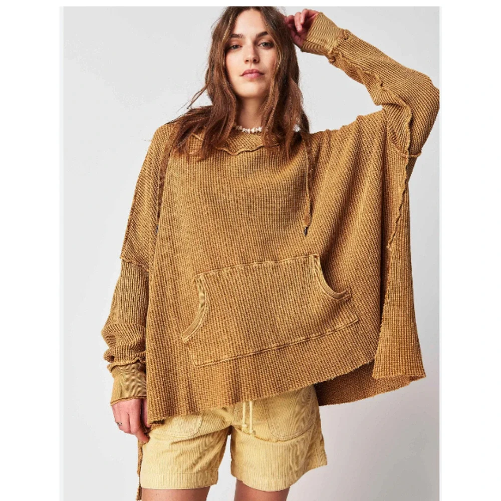 Free People One Gannet Hoodie Waffle Knit Pullover Small NEW - Picture 1 of 5